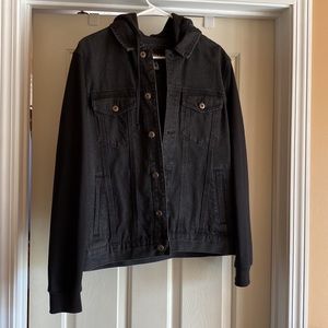 Forever 21 black denim 2fer jacket-hooded